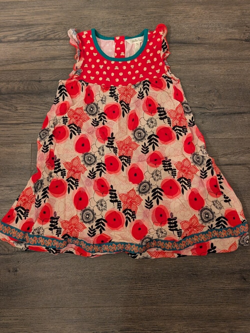 3/$30 💜 Matilda Jane Red and Teal Floral Ruffle Sleeve Dress